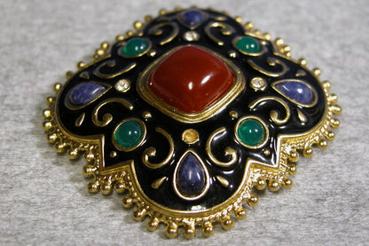 Vintage 1970's Costume Jewelry , Encrusted Brooch - FranksFunkyStuff