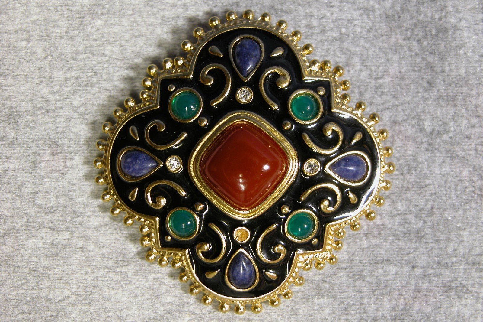 Vintage 1970's Costume Jewelry , Encrusted Brooch - FranksFunkyStuff