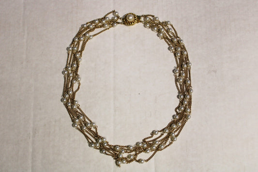 Vintage 23 inch gold color necklace with imitation pearls - FranksFunkyStuff