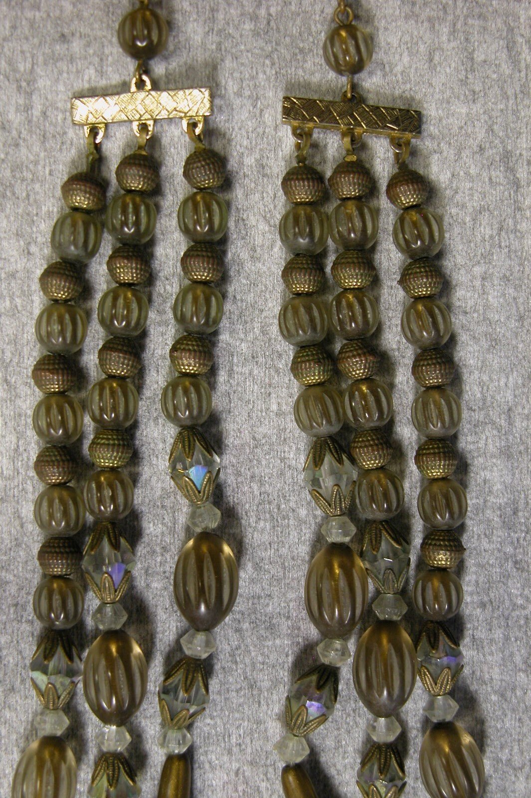Vintage Costume Jewelry 1950's Tri Strand Necklace and Earring Set - FranksFunkyStuff