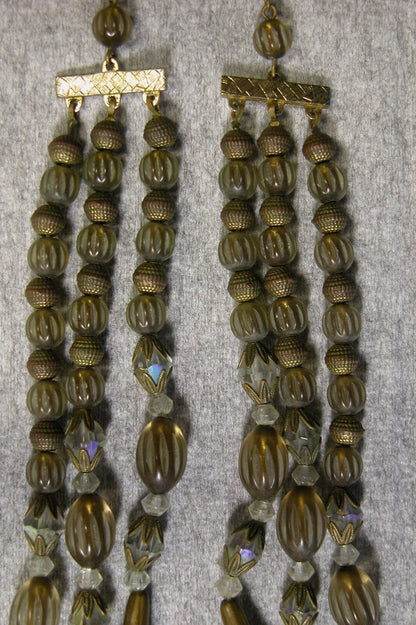 Vintage Costume Jewelry 1950's Tri Strand Necklace and Earring Set - FranksFunkyStuff