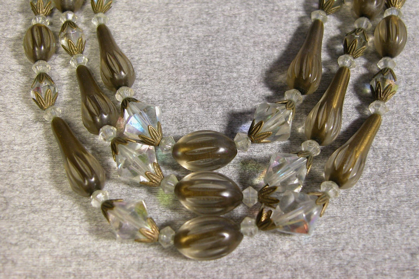 Vintage Costume Jewelry 1950's Tri Strand Necklace and Earring Set - FranksFunkyStuff
