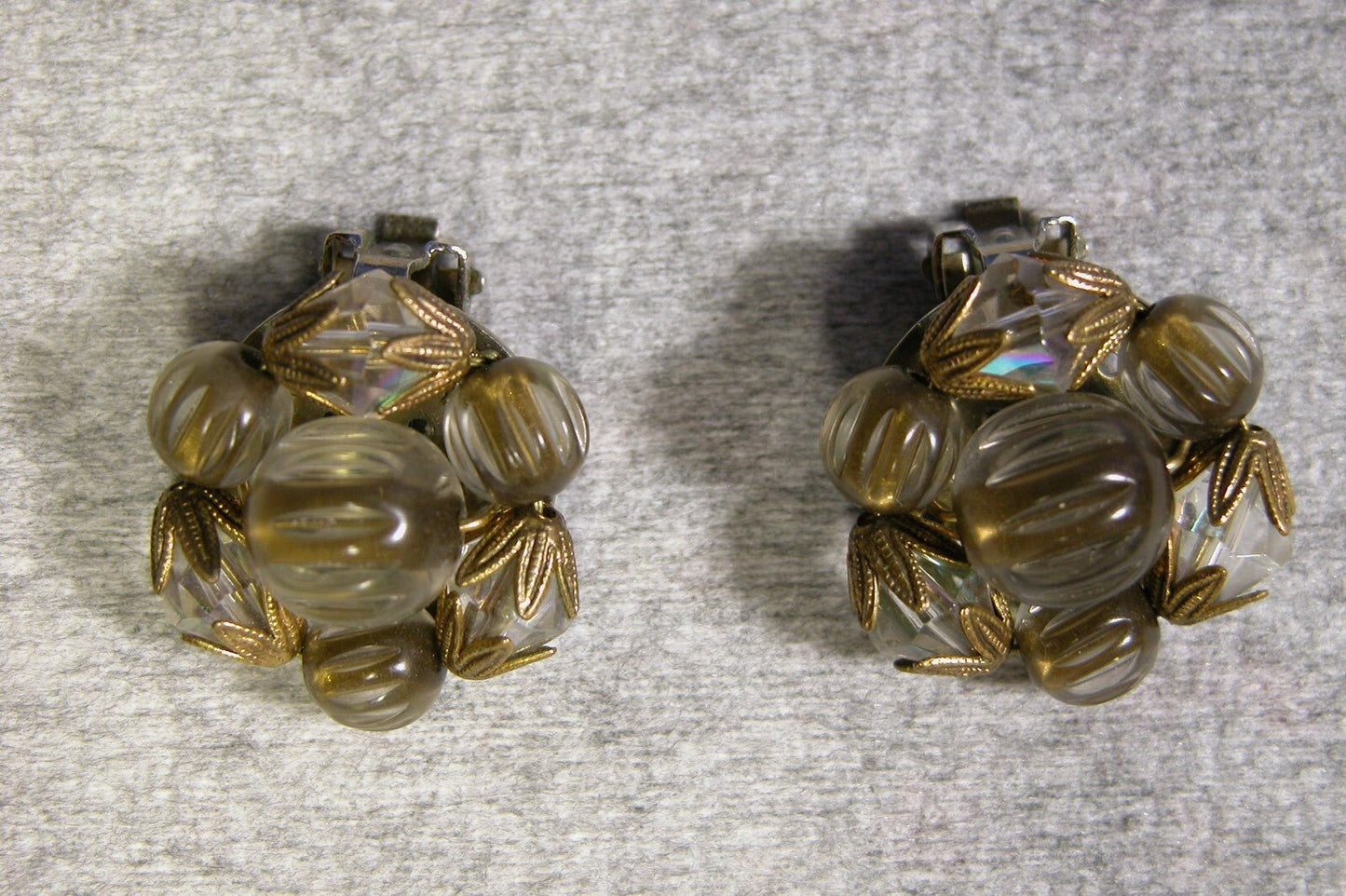 Vintage Costume Jewelry 1950's Tri Strand Necklace and Earring Set - FranksFunkyStuff