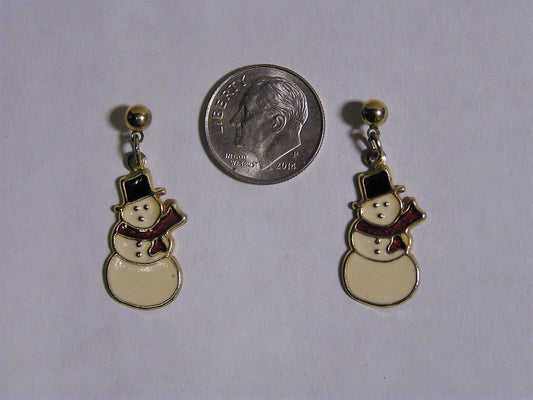 Vintage Costume Jewelry Enameld Christmas Snowman Earrings Post Type - FranksFunkyStuff