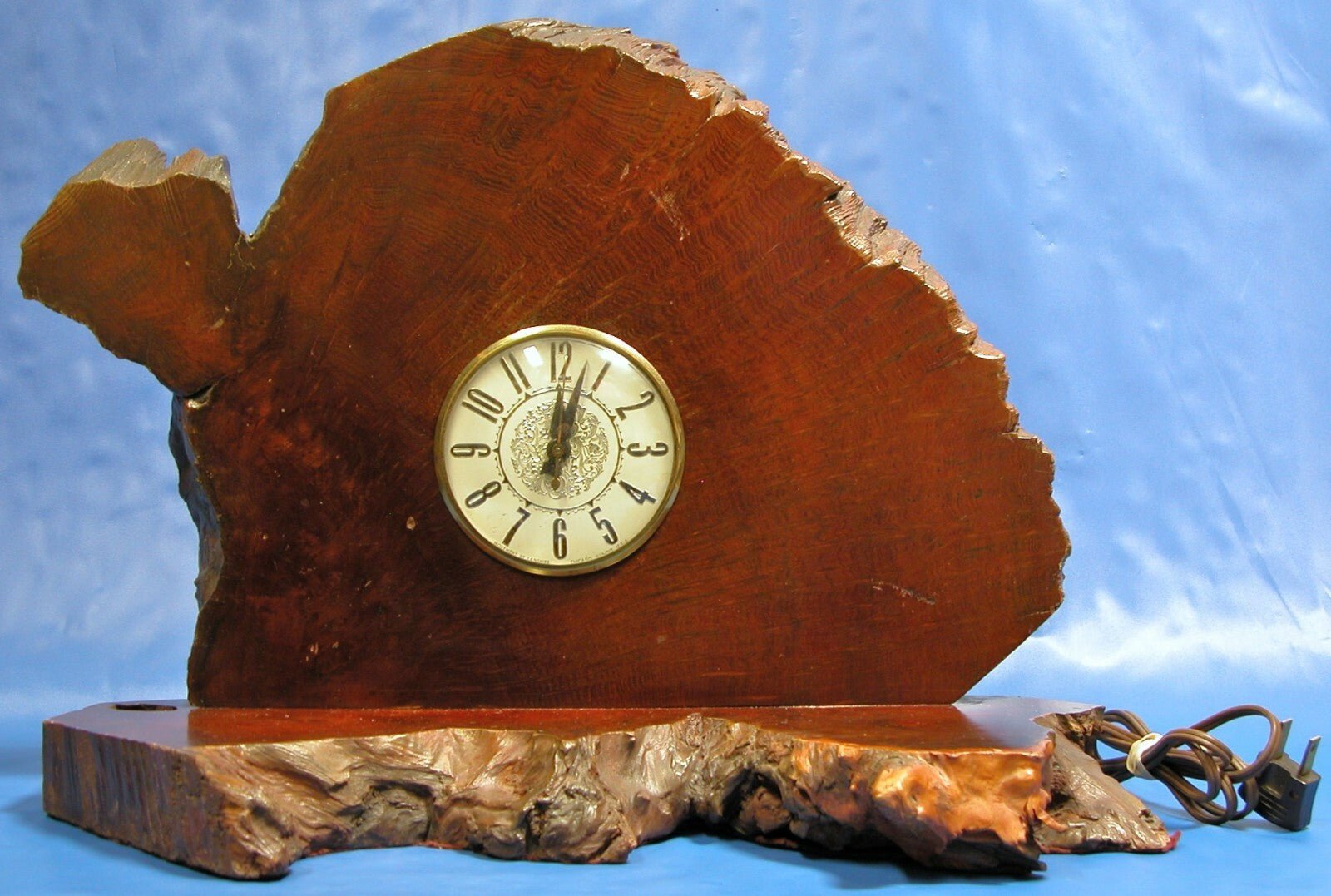Vintage Lanshire Model t4 California Redwood Mantel Electric Clock Convex Glass - FranksFunkyStuff