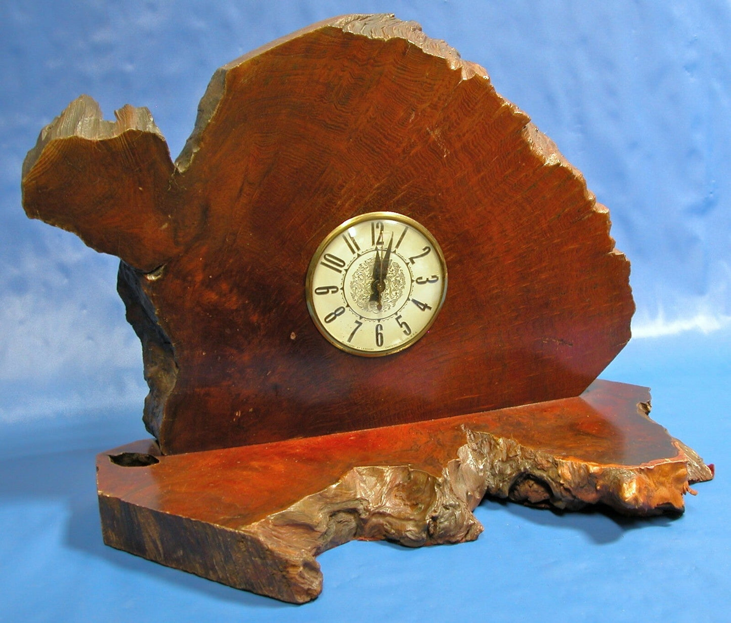 Vintage Lanshire Model t4 California Redwood Mantel Electric Clock Convex Glass - FranksFunkyStuff