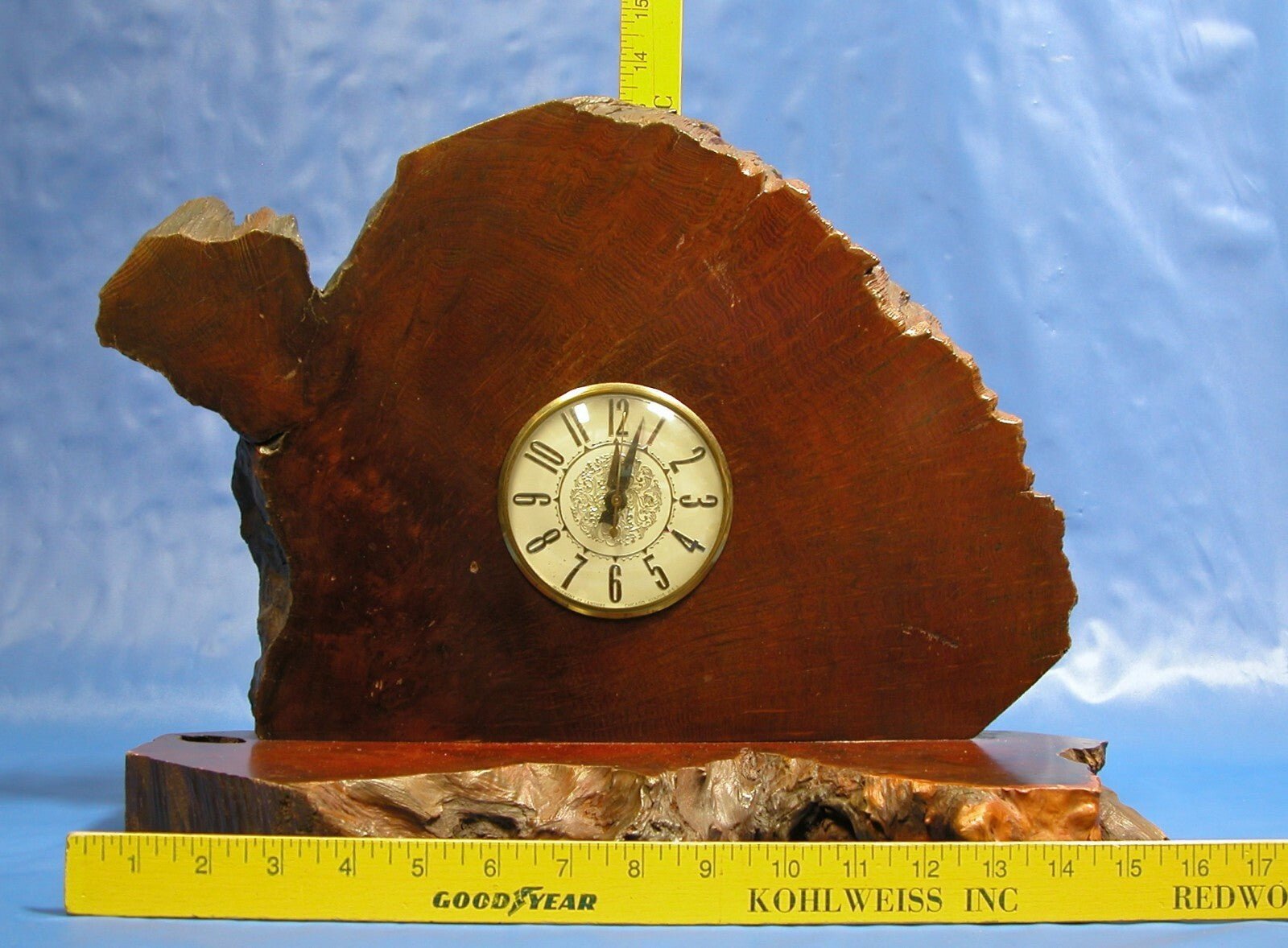 Vintage Lanshire Model t4 California Redwood Mantel Electric Clock Convex Glass - FranksFunkyStuff