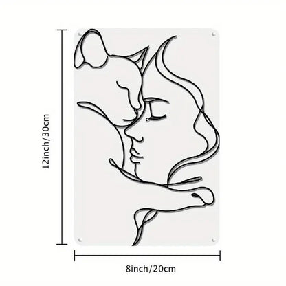 Vintage Metal Wall Art Girl & Cat Silhouette Sign - FranksFunkyStuff