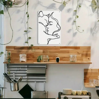 Vintage Metal Wall Art Girl & Cat Silhouette Sign - FranksFunkyStuff