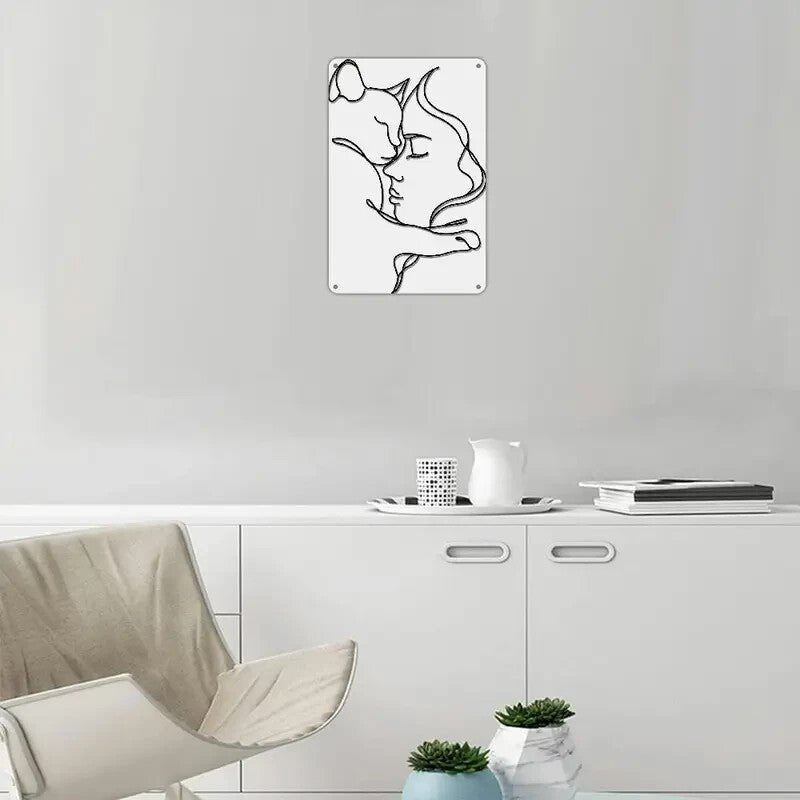 Vintage Metal Wall Art Girl & Cat Silhouette Sign - FranksFunkyStuff