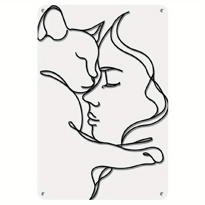 Vintage Metal Wall Art Girl & Cat Silhouette Sign - FranksFunkyStuff