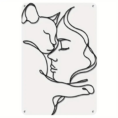 Vintage Metal Wall Art Girl & Cat Silhouette Sign - FranksFunkyStuff