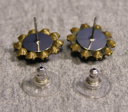 Vintage Onyx Starburts Flower Ear Ring Set With Gold Backing - FranksFunkyStuff