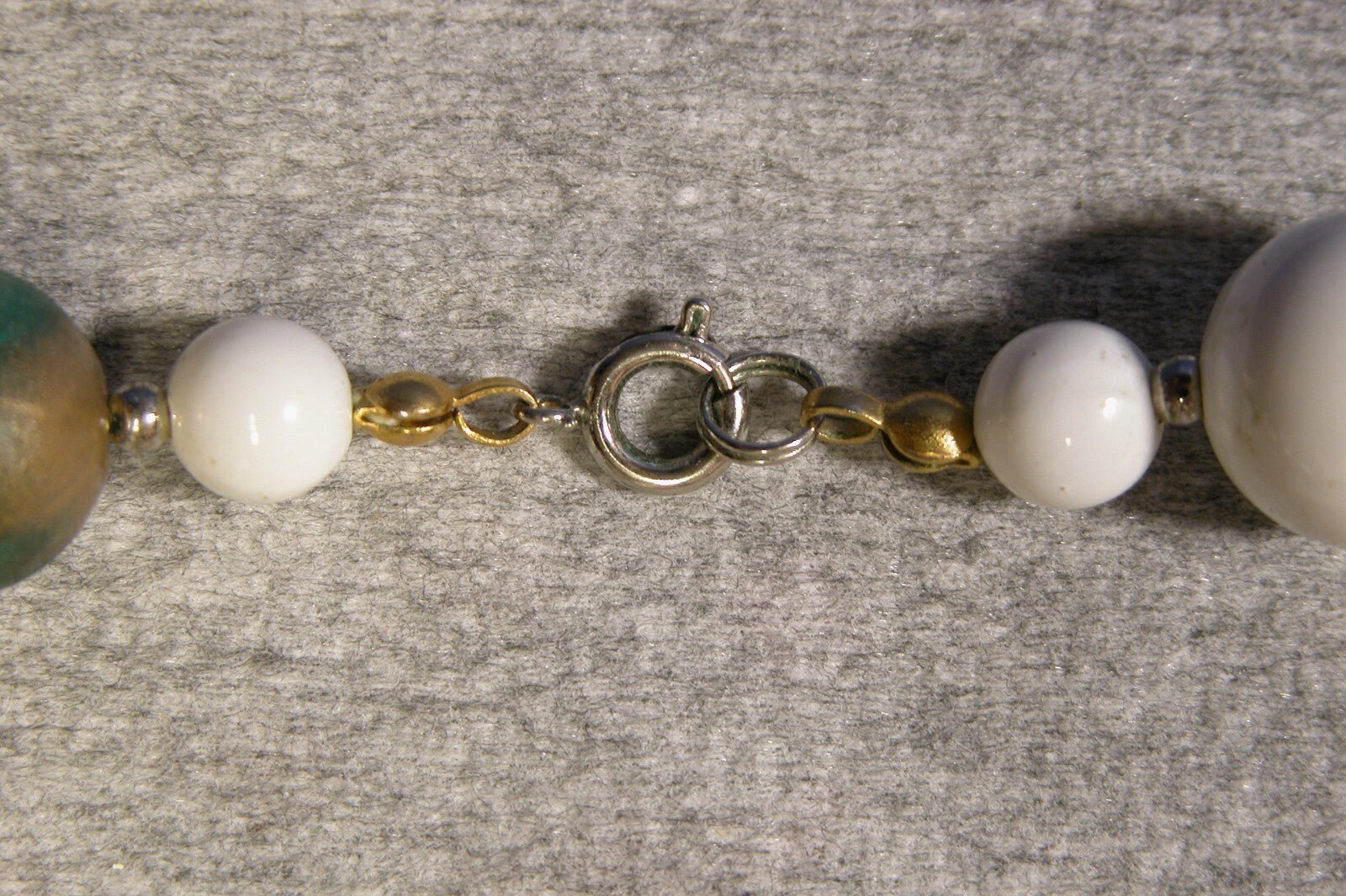 Vintage White & Gold Beaded Necklace w/ Second Row of 5 Beads - FranksFunkyStuff