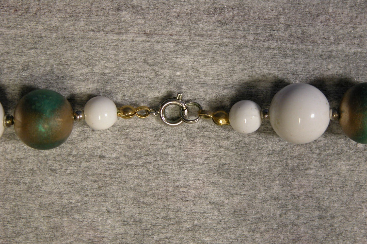 Vintage White & Gold Beaded Necklace w/ Second Row of 5 Beads - FranksFunkyStuff
