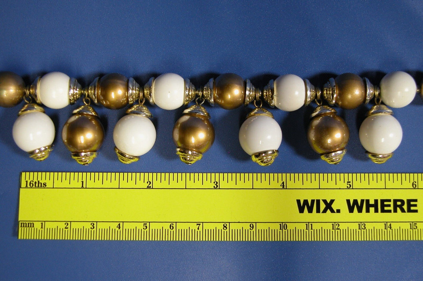 Vintage White & Gold Beaded Necklace w/ Second Row of 5 Beads - FranksFunkyStuff