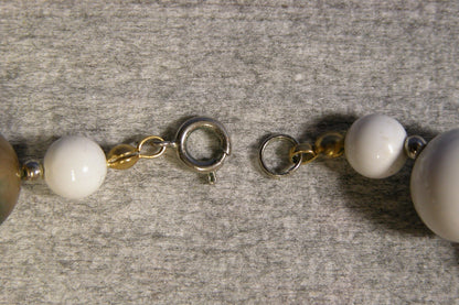Vintage White & Gold Beaded Necklace w/ Second Row of 5 Beads - FranksFunkyStuff