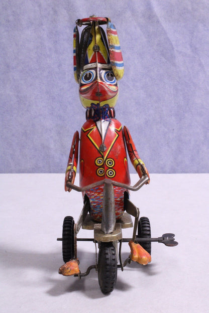 Vintage Wind - up Tin Toy "Duck on Tricycle" Propeller Toped Hat - FranksFunkyStuff