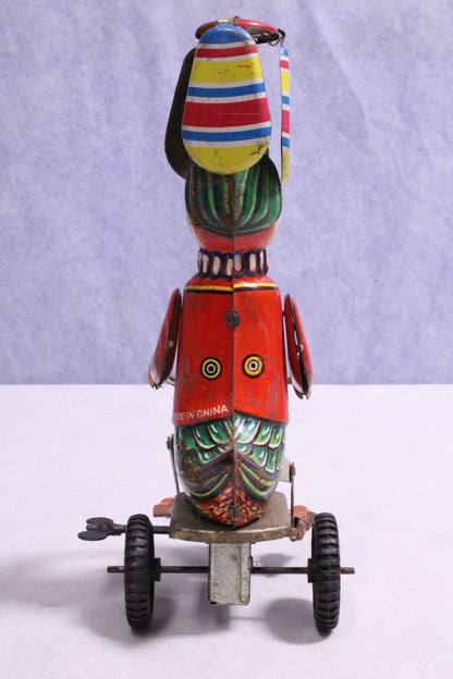 Vintage Wind - up Tin Toy "Duck on Tricycle" Propeller Toped Hat - FranksFunkyStuff