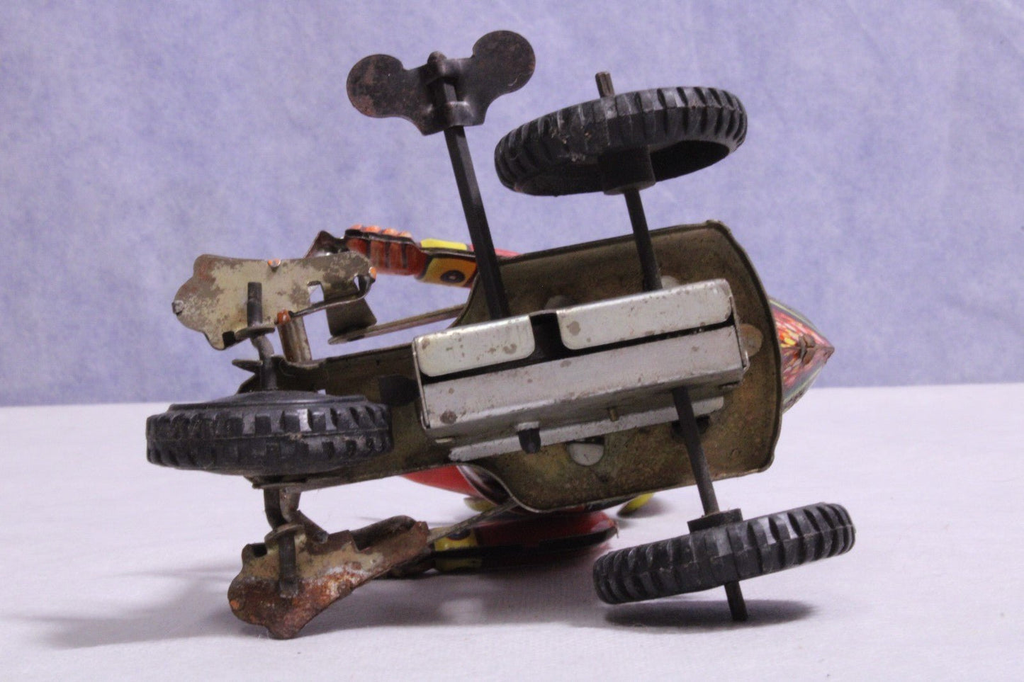 Vintage Wind - up Tin Toy "Duck on Tricycle" Propeller Toped Hat - FranksFunkyStuff