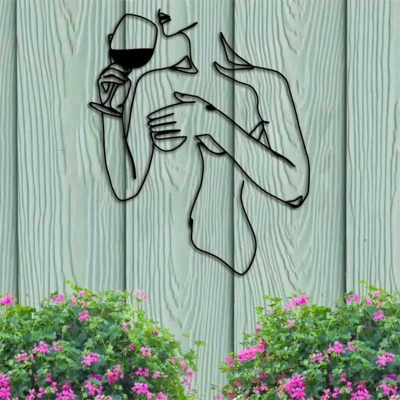 Wine - Drinking Woman Elegant Minimalist Metal Silhouette Wall Art - FranksFunkyStuff