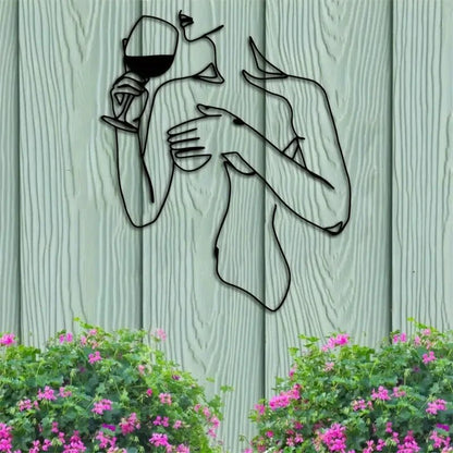 Wine - Drinking Woman Elegant Minimalist Metal Silhouette Wall Art - FranksFunkyStuff