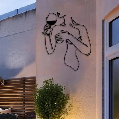 Wine - Drinking Woman Elegant Minimalist Metal Silhouette Wall Art - FranksFunkyStuff