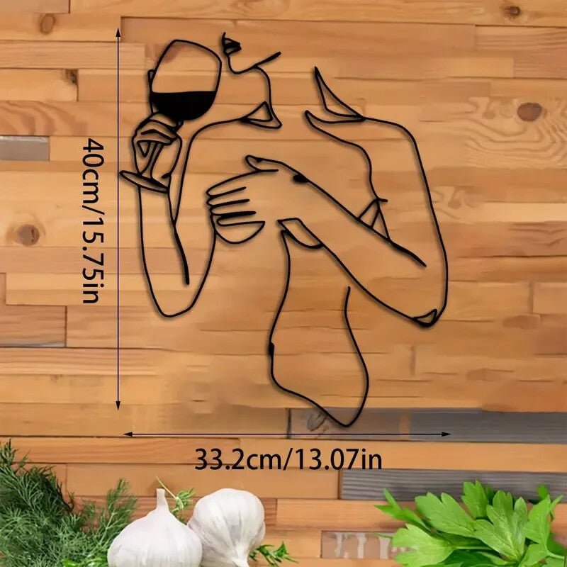 Wine - Drinking Woman Elegant Minimalist Metal Silhouette Wall Art - FranksFunkyStuff