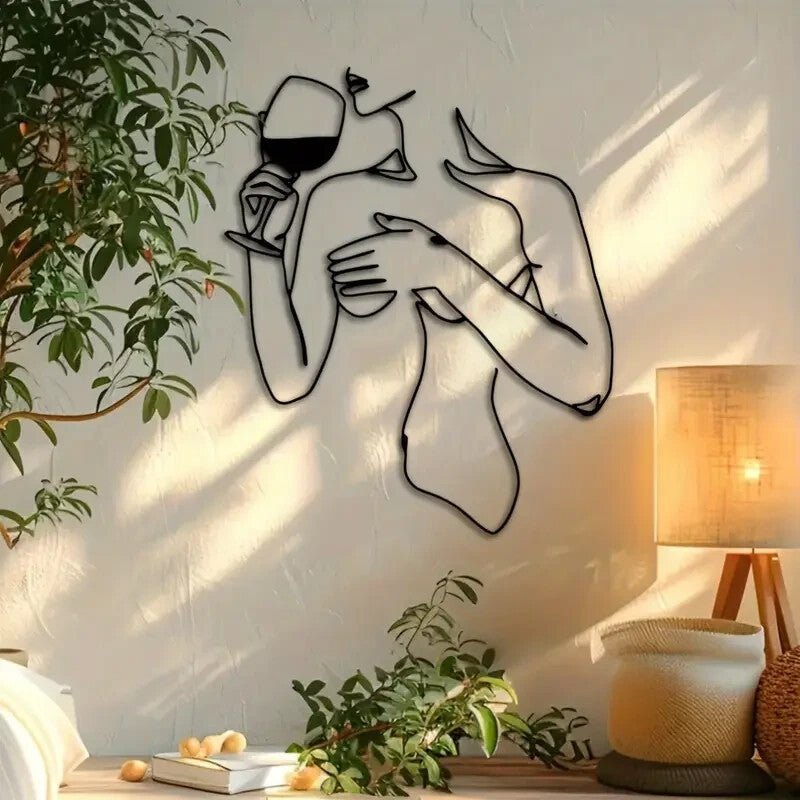 Wine - Drinking Woman Elegant Minimalist Metal Silhouette Wall Art - FranksFunkyStuff