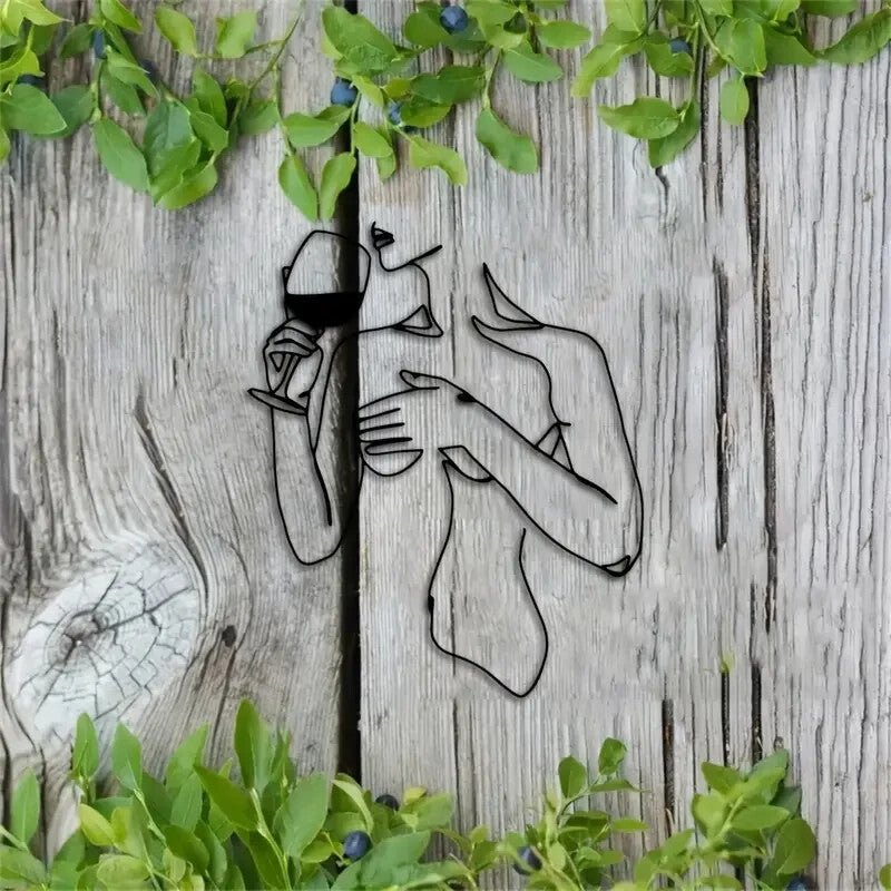 Wine - Drinking Woman Elegant Minimalist Metal Silhouette Wall Art - FranksFunkyStuff