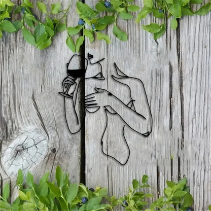 Wine - Drinking Woman Elegant Minimalist Metal Silhouette Wall Art - FranksFunkyStuff