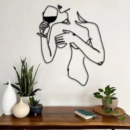 Wine - Drinking Woman Elegant Minimalist Metal Silhouette Wall Art - FranksFunkyStuff
