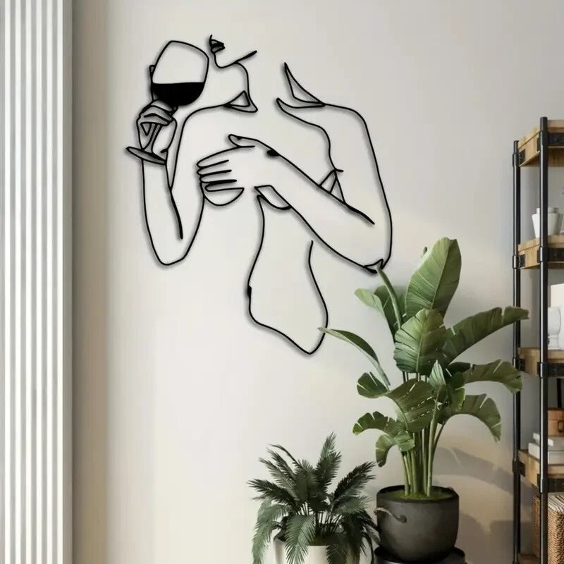 Wine - Drinking Woman Elegant Minimalist Metal Silhouette Wall Art - FranksFunkyStuff