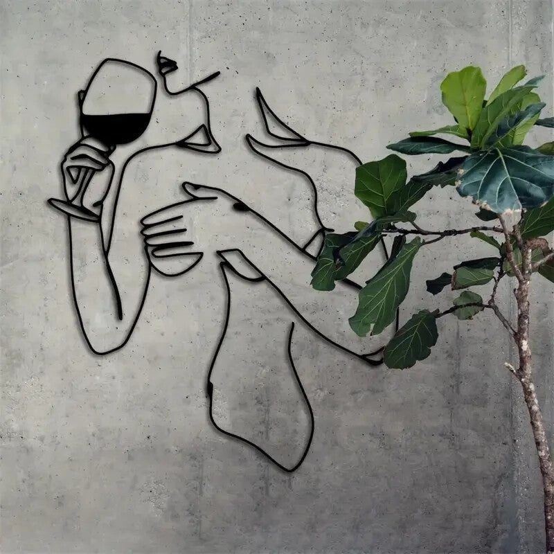 Wine - Drinking Woman Elegant Minimalist Metal Silhouette Wall Art - FranksFunkyStuff